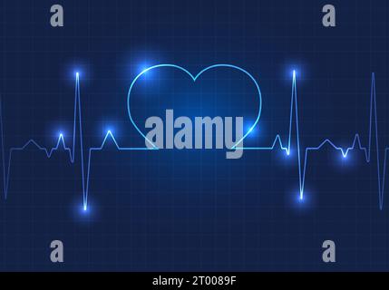Herzförmiger Technologie-Hintergrund es ist eine Grafik, die den Rhythmus Ihres Herzens zeigt. Dunkelblauer Hintergrund mit einem Raster Stock Vektor
