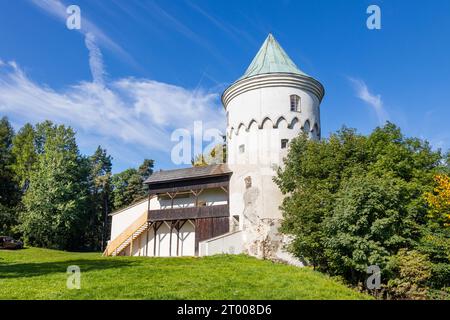 Zřícenina hradu Freudenstein (Šlikův hrádek), lázně Jáchymov, UNESCO, Krušné Hory, Česká republika / Ruinen der Burg Freudenstein - Slikovka, Kurort Stockfoto