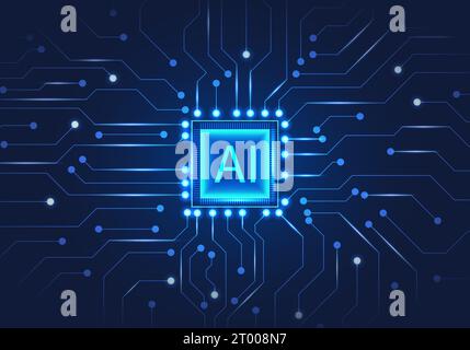 Ein künstlicher Intelligenzchip mit den Buchstaben AI in der Mitte ist wie ein Computer, der alles kontrolliert. Es ist eine Technologie, die bei Bu helfen wird Stock Vektor