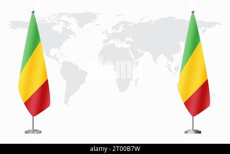 Mali und Mali Flaggen für offizielle Treffen vor dem Hintergrund der Weltkarte. Stock Vektor