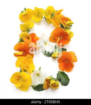 B, natürliche Blumen Arrangements mit orange gelb echte frische Blumen kombiniert Buchstaben Alphabet für Mutter Valentinstag Hochzeit Danke Karten Stockfoto