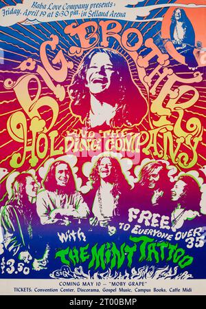 Big Brother and the Holding Company with Janis Joplin - The Mint Tattoo - Selland Arena Konzert Poster (Baba Love Company, 1968) Stockfoto