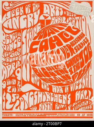 Grateful Dead, Big Brother feat Janis Joplin & Quicksilver Messenger Service - 9. April 1967 'Angry Arts' - Vintage Concert Poster - psychedelisches Poster für ein Kriegsprotestkonzert Stockfoto