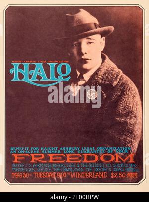 HALO, Grateful Dead, Scharlatane, Big Brother and the Holding Company feat Janis Joplin, Quicksilver Messenger Service - 1967 HALO Benefizposter Stockfoto