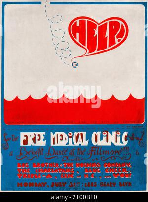 Kostenlose medizinische Klinik - Janis Joplin mit Big Brother, Scharlatans & Blue Cheer - 1967 San Francisco Medical Clinic Fillmore Benefit Poster Stockfoto