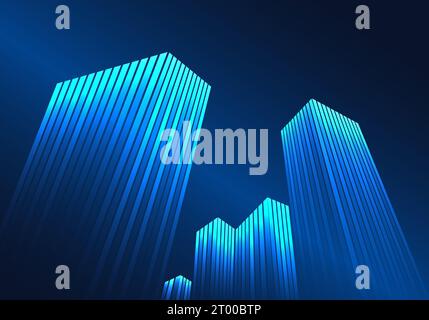 Abstrakter Hintergrund Hochhaus-Technologie spielt Schattenniveau der Hintergrund ist ein dunkelblauer Verlauf. Stellt ein Gebäude dar, das Technologie verwendet, um zu helfen Stock Vektor
