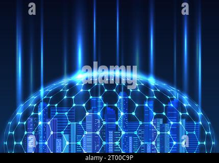 Intelligente Stadt, die die Sicherheit kritischer Informationen vor der Cyberwelt schützt. Es ist eine digitale Stadt, die über Technologie verwaltet werden muss. Stock Vektor