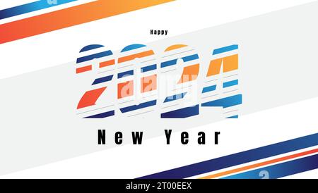 Neujahr 2024 Corporate Vektor Design mit blauen und orangen Streifen Komposition. Stock Vektor