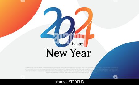 Corporate Happy New Year 2024 Design in Blau und Orange mit abstrakten Formen Hintergrund Stock Vektor