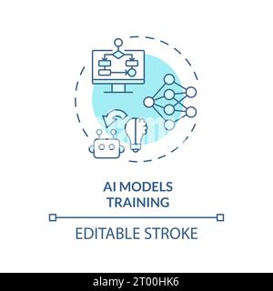 2D Blue Thin Line icon AI Models Schulungskonzept Stock Vektor