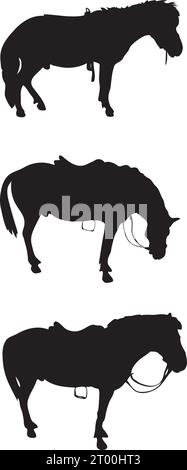 Elegante Pony Silhouetten: Vektor-Illustration Set Stock Vektor