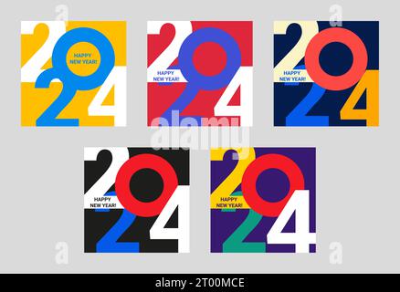 Set von 2024 Happy New Year. Kreative Designvorlage mit farbenfrohem Logo 2024 zur Feier und Dekoration der Saison. Stock Vektor