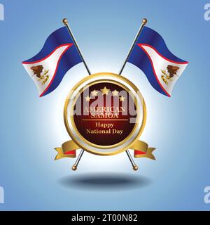 Kleine Nationalflagge von Amerikanisch-Samoa auf Circle mit garadasi blauem Hintergrund Stock Vektor