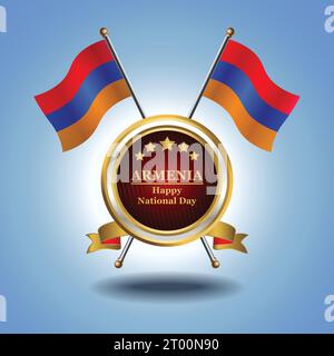 Kleine Nationalflagge von Armenien auf dem Kreis mit garadasi blauem Hintergrund Stock Vektor