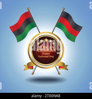 Kleine Nationalflagge des Afroamerikaners auf Circle mit garadasi-blauem Hintergrund Stock Vektor