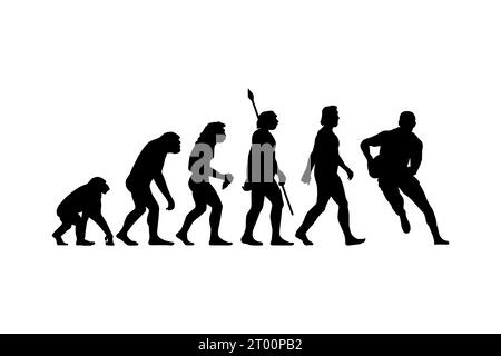 Die Evolutionstheorie von Charles Darwin kann metaphorisch auf verschiedene Aspekte der menschlichen Kultur und Aktivitäten angewendet werden, einschließlich Sportarten wie Rugby Stock Vektor