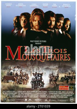 The Three Musketier Year : 1993 - USA Regie : Stephen Herek Tim Curry, Chris O'Donnell, Kiefer Sutherland, Charlie Sheen, Oliver Platt, französisches Poster von Rebecca de Mornay Stockfoto