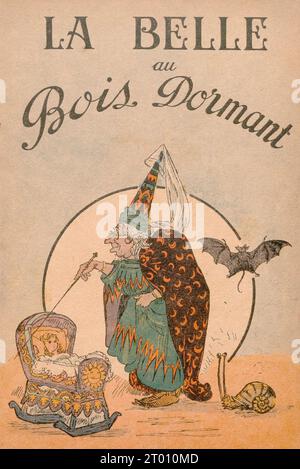 Die Illustration der Dornröschen im Wald, veröffentlicht in Les contes de Perrault von Charles Perrault, illustriert von A. Robida, E. Tap, R. Candide und veröffentlicht von Imagerie merveilleuse de l'enfance (Paris), 1941. Stockfoto