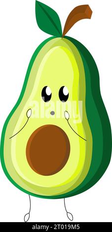 Avocado-Cartoon, Vektordesign der Cartoon-Avocado mit einem überraschten Gesichtsausdruck Stock Vektor