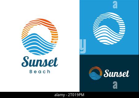 Abstrakte Sonnenuntergang Strand Logo Illustration Design Vorlage Vektor Stock Vektor