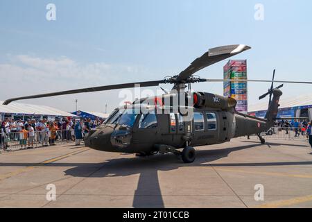 Ankara, Türkei - 2. September 2023: DER TAI T-70 Mehrzweckhubschrauber (T-70 GMH) ist ein Mehrzweckhubschrauber, der auf der Basis der Firma Sikorsky entwickelt wurde. Stockfoto