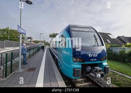 Erixx Akkuzug das Bahnunternehmen Erixx nimmt den Betrieb auf der Strecke Kiel-Hauptbahnhof nach Kiel-Oppendorf mit hochmodernen Akkuzügen auf. Kiel Schleswig-Holstein Deutschland fpr-akkuzug-0988 *** Erixx Akkumulatorzug die Eisenbahngesellschaft Erixx nimmt mit hochmodernen Akkumulatorzügen Kiel Schleswig Holstein Deutschland fpr 0988 den Betrieb auf der Strecke Kiel Hauptbahnhof nach Kiel Oppendorf auf Stockfoto