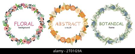 Satz von Vektorhintergründen für Blumenkranz isoliert. Stock Vektor