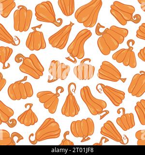 Farbenfrohes nahtloses Muster mit orangefarbenen Kürbissen. Herbsthintergrund mit Gemüse. Saisonaler Herbstdruck für Textilien, Papier und Verpackungen an Thanksgiving Stock Vektor