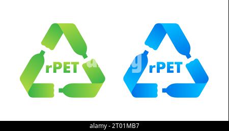 RPet-Standardschild, Etikett. Zu 100 % recycelte Materialien und Flaschen. Recyceltes Polyethylenterephthalat. Abbildung des Vektormaterials Stock Vektor