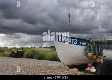 Blick vom Strandeingang in Weybourne, North Norfolk Stockfoto