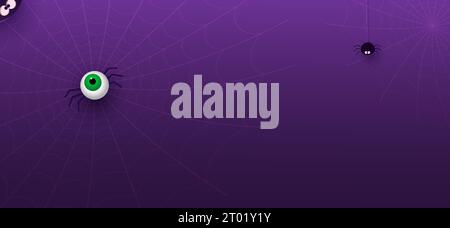 Happy Halloween Banner oder Party Einladung mit Spinnweben, Spinnen im Papierschnitt Stil. Vektorposition für Text Stock Vektor