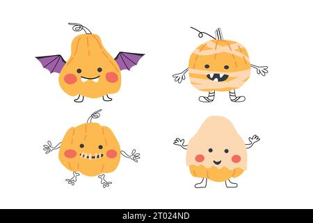Pumkin Caracters in Kostümen - Fledermaus, Mumie, Geist Stock Vektor