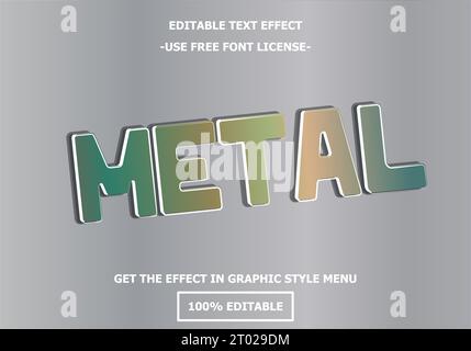 Bearbeitbare 3D-Texteffektvorlage aus Metall. Stil Premium kostenlose Schriftart Lizenzvektor Stock Vektor