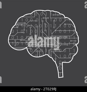 Menschliches Gehirn mit Zahlen und neuronalen Verbindungen. Hintergrundinformationen zu Intelligenzkonzepten. Abbildung des Materialvektors Stock Vektor