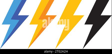 Sammlung von Flash-Symbolen. Blitzsymbol gesetzt. Bolt-Logo. Elektrische Symbole. Elektrische Blitzsymbole. Blitzlicht-Schild Stock Vektor