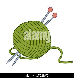 Ball aus Garn und Stricknadeln, Hobby- oder DIY-Designelement, Doodle-Stil-Vektor-Illustration Stock Vektor