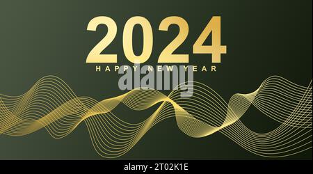 Das luxuriöse Design von Happy New Year 2024 mit glänzenden goldenen Ziffern ist sehr luxuriös. Premium-Design 2024 für Kalender-, Poster-, Vorlagen- oder Posterdesign. Stockfoto