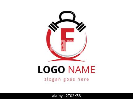 F-Logo mit Langhantel. Logo für Fitness Gym. Lifting Vektor-Logo-Design. Vektorlogo für den Karosseriebau Stock Vektor