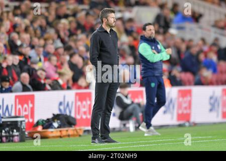 Middlesbrough, Großbritannien. Oktober 2023. Middlesbrough's Michael Carrick während des Sky Bet Championship Matches zwischen Middlesbrough und Cardiff City im Riverside Stadium, Middlesbrough am Dienstag, den 3. Oktober 2023. (Foto: Scott Llewellyn | MI News) Credit: MI News & Sport /Alamy Live News Stockfoto