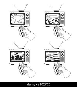 Friedliche Landschaften Retro-fernseher mit Schwarzweiß-2D-Illustrationskonzepten Stock Vektor