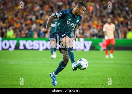 Linse, Frankreich. Oktober 2023. Gabriel JESUS von Arsenal während des Gruppenspiels B der UEFA Champions League zwischen RC Lens und Arsenal FC im Bollaert-Delelis Stadium am 3. Oktober 2023 in Lens, Frankreich. (Kreditbild: © Matthieu Mirville/ZUMA Press Wire) NUR REDAKTIONELLE VERWENDUNG! Nicht für kommerzielle ZWECKE! Quelle: ZUMA Press, Inc./Alamy Live News Stockfoto