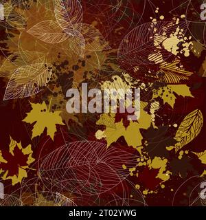 Abstrakter nahtloser Herbsthintergrund von Blättern und Flecken. Handzeichnung. Nicht AI, Illustrat3 . Vektorabbildung Stock Vektor