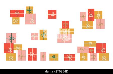 Abstrakte weihnachtsgeschenkboxen Vektor-Set. Geometrische einfache Illustrationen. Stock Vektor