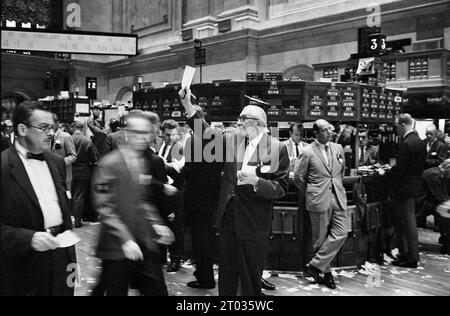 Stockwerk der New Yorker Börse im Jahr 1963, USA Stockfoto