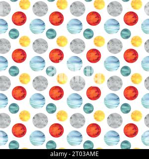 Muster mit den Planeten des Sonnensystems in Aquarell gemalt Stockfoto