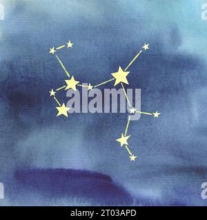 Tierkreiszeichen, Astrologie, handgezeichnet in Aquarellen, Stockfoto