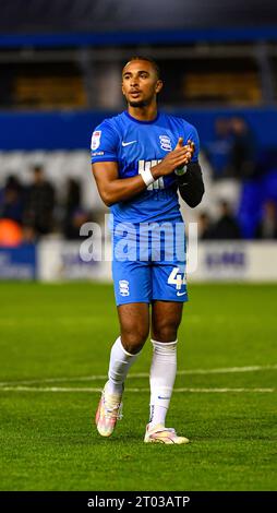 Birmingham, Großbritannien. Oktober 2023; St Andrews, Birmingham, West Midlands, England; EFL Championship Football, Birmingham City gegen Huddersfield Town; Emanuel Aiwu von Birmingham Credit: Action Plus Sports Images/Alamy Live News Stockfoto