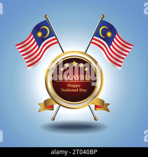 Kleine Nationalflagge von Malaysia auf dem Kreis mit garadasi blauem Hintergrund Stock Vektor