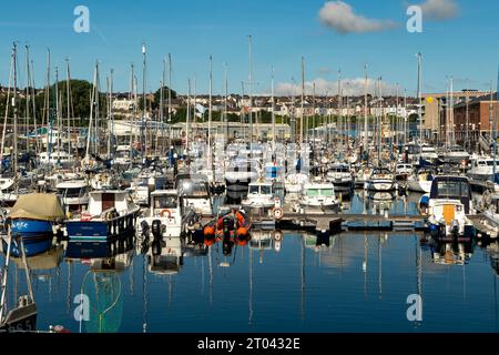 Kleine Boote in Milford Waterfront, Milford Haven, Pembrokeshire, Wales Stockfoto