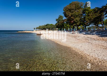 Strand an der Steinküste von Zambratija, Istrien, Kroatien Stockfoto